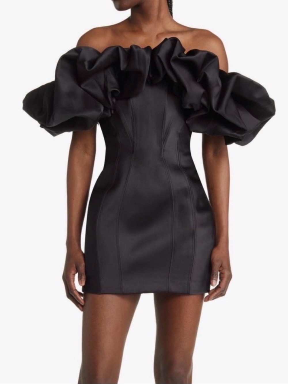 House of CB Black Off-Shoulder Ruffle Mini Dress